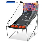 LIFEZEAL Jeu d’Arcade de Basket-Ball Pliable, Panier de Basket Double avec 8 Modes de Jeux et Compteur pour 2 Personnes, Filet de Sécurité, Cadre en Métal, 4 Ballons, 1 Pompe (Violet)