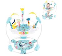 LIFEZEAL Jumperoo Bebe avec Siège Pivotant 360° & Amovible, Sauteur Bébé Hauteur Réglable 3 Niveaux, Centre Jeux, Lumière & Musique, 9 Jouets, Charge 12 kg, Base d'activité et d'éveil (Bleu Clair)