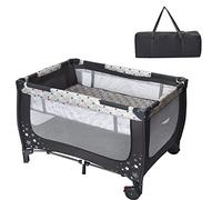 LIFEZEAL Lit Bébé 3 en 1 Pliable, Parapluie Bébé avec Matelas, 0-36 Mois, Superposé Amovible, 2 Roues Verrouillables, Voyage avec Sac de Rangement, Gris