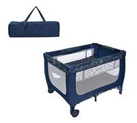 LIFEZEAL Lit Bébé Pliable 3 en 1, Lit Parapluie Bebe avec Matelas, Lit Bébé 0-36 Mois, Lit Superposé Amovible, 2 Roues Verouillables, Lit de Voyage avec Sac de Rangement, Bleu