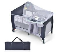 LIFEZEAL Lit Parapluie avec Matelas 2 Niveaux, Lit Pliant Bébé avec Sac de Rangement, Lit Bebe 0-36 Mois avec Table à Langer, Moustiquaire, Charge de 15 kg (Gris)