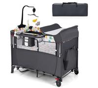 LIFEZEAL Lit Parapluie Bebe avec Matelas à 2 Niveaux, Hauteur Réglable 4 Positions, Lit Bébé Pliant Evolutif avec Table à Langer, Jouets, Boîte à Musique,Sac Transport, Charge 15kg, 0-36 Mois, Gris