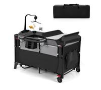 LIFEZEAL Lit Parapluie Bebe avec Matelas à 2 Niveaux, Hauteur Réglable 4 Positions, Lit Bébé Pliant Evolutif avec Table à Langer, Jouets, Boîte à Musique,Sac Transport, Charge 15kg, 0-36 Mois, Noir