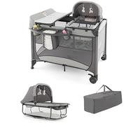 LIFEZEAL Lit Parapluie Bebe avec Matelas en PP et Tube de Fer, Lit Bébé Evolutif avec Table à Langer et Berceau, Lit Pliable avec Sac, Charge de 15 KG, 0-36 Mois, 110x78x78 CM (Gris, 110x78x78 CM)