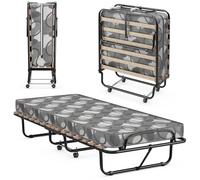 LIFEZEAL Lit Pliant Adulte 190x80x33 cm avec Matelas de Mousse à Mémoire, Lit d'Invité Pliable 1 Personne Cadre Métal, 4 Roues, 15 Lattes en Bois, Charge 130 kg (Gris)