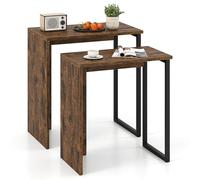 LIFEZEAL Lot de 2 tables basses 2 en 1 avec plateau en imitation bois, petite table basse rectangulaire pour salon, chambre, bureau Marron rustique