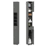 LIFEZEAL Meuble Colonne Salle de Bain avec 2 Portes, 1 Tiroir, 4 Compartiments, Meuble WC avec Étagères Réglables, Meuble Rangement WC, 20 x 20 x 180 cm (Gris, 20 x 20 x 180 cm)