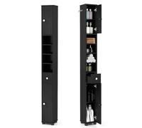 LIFEZEAL Meuble Colonne Salle de Bain avec 2 Portes, 1 Tiroir, 4 Compartiments, Meuble WC avec Étagères Réglables, Meuble Rangement WC, 20 x 20 x 180 cm (Noir, 20 x 20 x 180 cm)