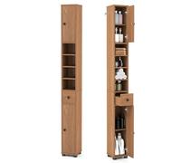 LIFEZEAL Meuble Colonne Salle de Bain avec 2 Portes, 1 Tiroir, 4 Compartiments, Meuble WC avec Étagères Réglables, Meuble Rangement WC, 20 x 20 x 180 cm (Naturel, 20 x 20 x 180 cm)