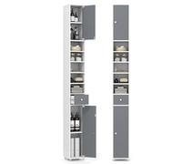LIFEZEAL Meuble Colonne Salle de Bain Haute, Armoire de Rangement Étroite avec 5 Étagères Réglables,1 Tiroir,5 Compartiments,2 Portes, Meuble WC pour Salle de Bain Cuisine,20 x 20 x 180cm (Gris+Blanc)