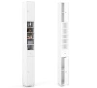 LIFEZEAL Meuble Colonne Salle de Bain Haute, Armoire de Rangement Étroite avec 5 Étagères Réglables, 1 Tiroir, 5 Compartiments, 2 Portes, Meuble WC pour Salle de Bain, Cuisine, 20 x 20 x 180 cm