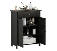 LIFEZEAL Meuble de Salle de Bain avec 1 tiroir et 2 Portes, étagères réglables en Hauteur, Protection Anti-retournement, Meuble de Rangement indépendant, pour Salon, Salle de Bain (Noir)
