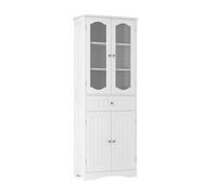 LIFEZEAL Meuble de Salle de Bain Haut, Armoire Colonne avec Étagère Réglable, Porte en Verre, Meuble de Rangement pour Salon, Cuisine, WC, 60 x 30 x 160 cm (Blanc)