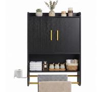 LIFEZEAL Meuble de Salle de Bain Mural, Armoire de Rangement Suspendu avec Étagère Réglable, Compartiment Ouvert et 2 Porte-Serviettes, Meuble de Rangement pour Entrée (Noir, 55 x 20 x 80 cm)
