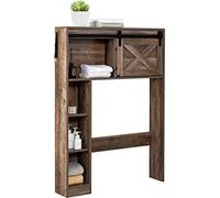 LIFEZEAL Meuble Dessus de Toilette avec Porte Coulissante et 3 Étagères, Meuble de Rangement de Toilette, Meuble pour Lave-Linge pour Salle de Bain, Balcon, Buanderie (Marron)