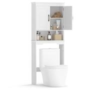 LIFEZEAL Meuble Dessus Toilette/Machine à Laver, Meuble de Salle de Bain avec 2 Portes et Etagère Réglable, Armoire de Salle de Bain Autoportante (Blanc)