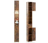 LIFEZEAL Meuble Haut de Salle de Bain avec Lumières, Colonne de Rangement Étroite avec 2 Portes, 1 Crochet et Étagères en Verre, Meuble Étalage pour Salle de Bain, Cuisine, Couloir (Café)