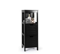 LIFEZEAL Meuble Rangement Salle de Bain avec 2 Tiroirs Amovibles, Armoire sur Pied Moderne en Bois, Meuble Colonne pour Salle de Bain, Salon, Chambre, 30 x 30 x 89 cm, Noir