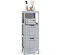 LIFEZEAL Meuble Salle de Bain Rangement avec 2 Tiroirs Amovibles, Petit Meuble Colonne en Bois, Armoire sur Pied avec Étagère Ouverte, 30 x 30 x 89,5 cm (Gris)