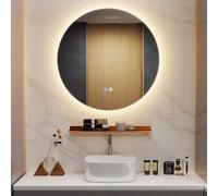 LIFEZEAL Miroir de Salle de Bains, 60 x 60 Cm, Miroir Mural Rond avec Éclairage, et Éclairage 3 Couleurs, Fonctions Anti-buée et de Mémoire, Miroir de Salle de Bains Rétro-Éclairé