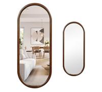 LIFEZEAL Miroir pour Corps, Miroir Mural Ovale avec Cadre en Noyer, 110 x 45 x 3 CM, Style Rétro, Décoration de Maquillage, Décoration de la Cabine d'Essayage