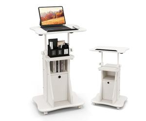 LIFEZEAL Podium, Pupitre de conférence, 2 étages, 4 roues, 2 compartiments, inclinable, hauteur réglable, table de présentations, bureau de discours publics, porte PC, salle, 55 x 40 x 68 - 114 cm