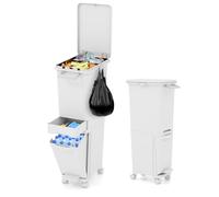 LIFEZEAL Poubelle 32 L avec 3 Compartiments, 1 Tiroir, Poubelle à Ordures Intérieure avec Pédale et 4 Roues, Ouverture Facile, Seau à Déchets, pour Cuisine (Blanc, 32L)