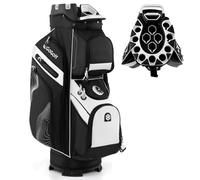 LIFEZEAL Sac de Golf avec 14 séparateurs, Sac de Golf avec 11 Poches, Ceinture de Rangement Portable avec Sangle rembourrée, réfrigérateur, poignées, Support de Parapluie (Noir+Blanc)