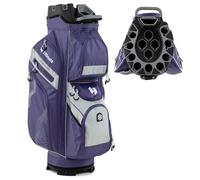 LIFEZEAL Sac de Golf avec 14 séparateurs, Sac de Golf avec 11 Poches, Ceinture de Rangement Portable avec Sangle rembourrée, réfrigérateur, poignées, Support de Parapluie (Violet+Gris)
