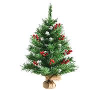 LIFEZEAL Sapin de Noël avec Fruits Rouges, Mini Sapin de Noël Artificiel de 60 CM en Hauteur avec Feuilles en PVC, Base de Ciment Solide, Décoration Noël avec Scène de Neige Simulée de Table