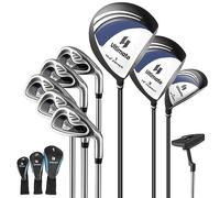 LIFEZEAL Set de Golf Complet 9 Pièces pour Adultes, Ensemble de Clubs de Golf #1 Driver, #3 Parcours, #4 Hybride, Fer #6, #7, #8, #9, #P, 1 Putter, 3 Housses de Tête (Bleu)