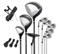 LIFEZEAL Set de Golf Portable, Ensemble Complet Club de Golf Droitier pour Homme, Sac Trépied avec 7 Compartiments, Putter, 3 Bois: Driver #1, Fairway #3, Hybride #4, 5 Fers (Noir| Gauche)