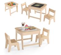 LIFEZEAL Table à Dessin Enfant avec 2 Chaises, Tableau Double Face, Table Activité Bois 60x60x49 cm avec Rangement Caché, Garçon Fille 3-6 Ans (Naturel)