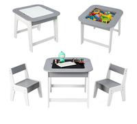 LIFEZEAL Table à Dessin Enfant avec 2 Chaises, Tableau Double Face, Table Activité Bois 60x60x49 cm avec Rangement Caché, Garçon Fille 3-6 Ans (Gris+Blanc)