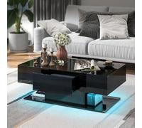 LIFEZEAL Table Basse avec Éclairage LED, Table de Salon Brillante avec 20 Couleurs et Télécommande, Table Basse Moderne avec 2 Tiroirs, 110 x 60 x 40 cm, pour Salon, Bureau (Noir)