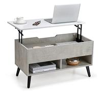 LIFEZEAL Table Basse avec Plateau Relevable, Table de Salon avec Espace de Rangement et Compartiment Caché, Meuble de Salon Moderne avec Pieds en pin,80 x 40 x 44,5-58 cm, (Gris)