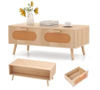 LIFEZEAL Table Basse avec Rangement, 2 Tiroirs et 1 Grand Compartiment, Table de Salon avec 4 Jambes Robustes en Bois Massif, Charge de 60 KG, 100 x 50 x 41 CM, Naturel, Style Rustique