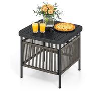 LIFEZEAL Table basse de jardin, petit balcon, extérieur, avec trou pour parasol, 56 x 56 x 49 cm, en rotin PE, métal, avec plateau à barres, pieds réglables, max 50 kg, moderne, peu encombrant, noir