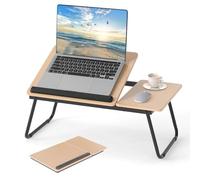 LIFEZEAL Table basse, plateau de lit pour PC, petit déjeuner, manger, pliable, réglable, inclinable, serviteur, avec 2 étages séparés, barre anti-chute (noir)