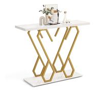 LIFEZEAL Table Console Effet Marbre, Table d'Entrée à 2 Niveaux, Table de Couloir avec Cadre Papillon, Table Décorative Étroite pour Salon et Couloir, 100 x 30 x 79 cm, Doré (Style 1, Blanc)