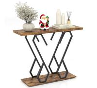 LIFEZEAL Table Console Effet Marbre, Table d'Entrée à 2 Niveaux, Table de Couloir avec Cadre Papillon, Table Décorative Étroite pour Salon et Couloir, 100 x 30 x 79 cm, Doré (Style 1, Marron)