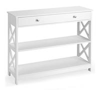 LIFEZEAL Table Console Extensible avec Tiroir et 2 Étagères de Rangement, Table d’Appoint Solide et Stable, Table d’Entrée 100 x 30 x 80 CM, Blanc (Blanc)