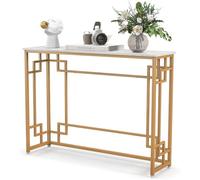 LIFEZEAL Table Console Moderne, Meuble Console Effet Marbre, Table d'Entrée, Cadre en Métal, Pieds Réglables, Gain de Place, pour Couloir, Salon, Entrée, Max 30 kg, 110 x 30 x 81 CM, Or