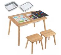 LIFEZEAL Table d'Activités pour Enfants avec 2 Chaises, Ensemble Table de Sable et Eau en Bois pour Filles et Garçons, Meuble Sensorielle de Jeu pour Chambre d'enfant, Salle de Jeux (Style 2)