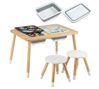 LIFEZEAL Table d'Activités pour Enfants avec 2 Chaises, Ensemble Table de Sable et Eau en Bois pour Filles et Garçons, Meuble Sensorielle de Jeu pour Chambre d'enfant, Salle de Jeux (Style 1)