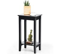 LIFEZEAL Table d'Appoint à 2 Niveaux, Bout de Canapé avec Pieds en Bois de Pin, Table de Chevet, Design Étroit, 39,5 x 29,5 x 74 CM, pour Salon, Chambre, Couloir (1, Noir)