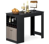 LIFEZEAL Table de bar, meuble bar, moderne, avec 2 portes, 5 porte-bouteilles, espace de rangement classé, table à manger, petit déjeuner, comptoir, péninsule cuisine, bois, 120 x 60 x 91,5 cm, noir