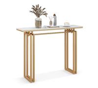 LIFEZEAL Table de Console Effet Marbre, Meuble Console Cadre en Métal Robuste, Table d’Entrée Moderne, Bout de Canapé, 110 x 30 x 81 cm, pour Couloir, Salon, Chambre (Blanc + Or)