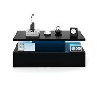 LIFEZEAL Table de Salon avec Lumières LED, 20 Couleurs, 8 Luminosités, Table Basse Moderne en Bois avec Télécommande, Meuble de Salon à 2 Niveaux, 110x60x40Cm, Noir