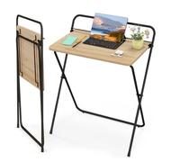 LIFEZEAL Table d'Ordinateur Pliante, Bureau Informatique Pliable avec Support pour Tablette, Plateau en Bois et Cadre en Fer, Charge 50 kg, 64x43x80 cm, Naturel